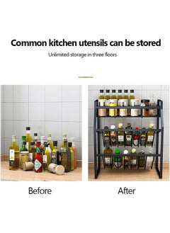 JCB CHIC 3-Tier Spice Rack, Metal Kitchen Storage Rack with Shelves for Spice Jar Sauce Can Oil Bottles, Multilayer Kitchen Countertop Seasoning Organizer (Black)  - Image 4