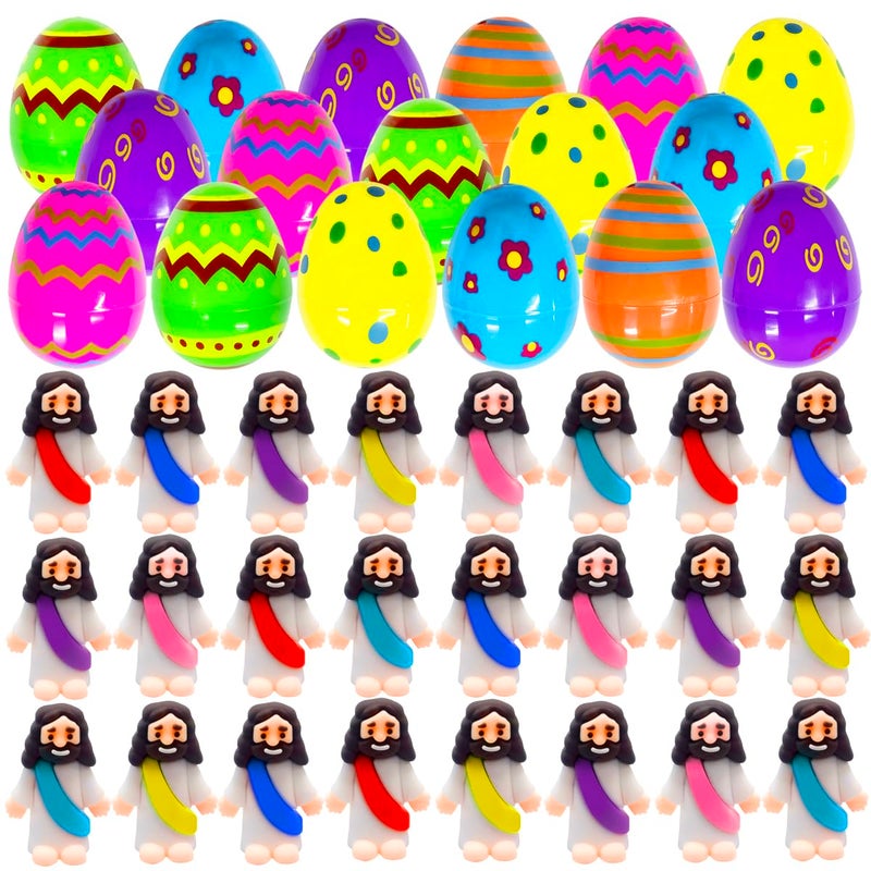 Cherislpy 24 Pcs Prefilled Easter Eggs with Mini Jesus Figurines Resin Toys Great for Kids Girls Boys Toddlers Easter Egg Hunt Fillers Easter Basket Stuffers Party Favors Gifts - Image 3