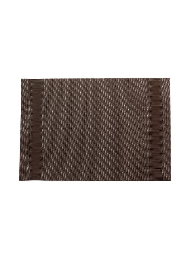 Restaurantware Artisan Stripe 16 x 12 Inch Outdoor Placemats, Set Of 6 Woven Patio Placemats - Heat-Resistant, Won't Stain, Brown With Dark Brown Stripes Vinyl Underplate Mats, Waterproof - Image 1
