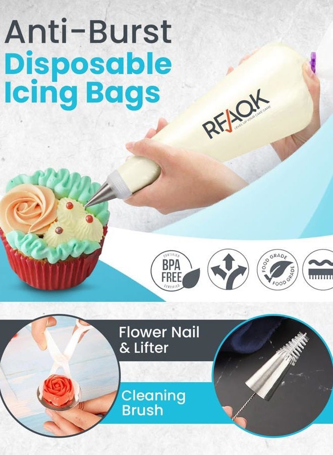RFAQK 74PCs Icing Piping Bags and Tips Set-Cookie,Cupcake Icing Tips Cake Decorating Kit Baking Supplies -48 Numbered Cake Frosting Piping Tips with Reusable& Disposable Pastry Bags with Pattern Chart&Ebook - Image 5