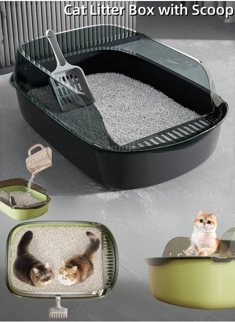 Oversized Semi-Closed Cat Litter Box with High Fence Kitten Toilet,Splash-Proof Detachable Potty Tray Toilet with Plastic Scoop & Deodorizing Bag, Easy to Clean, Suitable for All Kinds of Litter