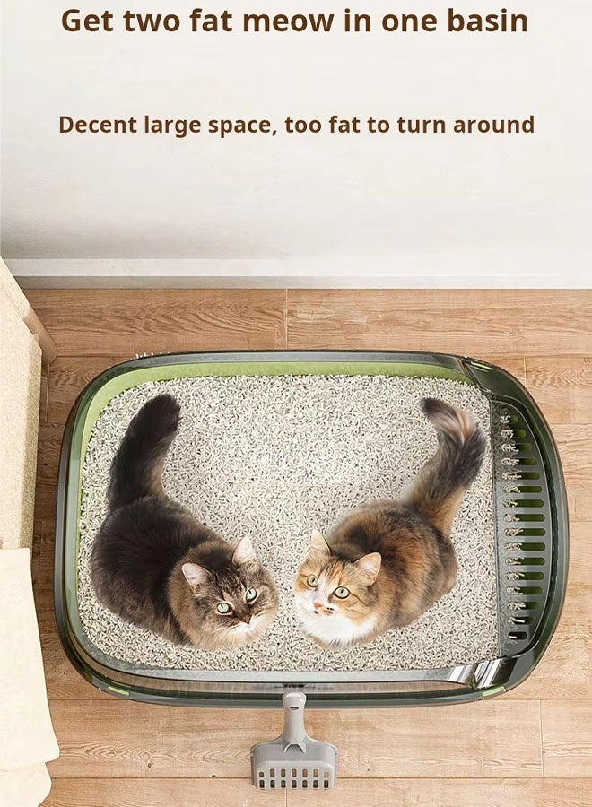 Oversized Semi-Closed Cat Litter Box with High Fence Kitten Toilet,Splash-Proof Detachable Potty Tray Toilet with Plastic Scoop & Deodorizing Bag, Easy to Clean, Suitable for All Kinds of Litter