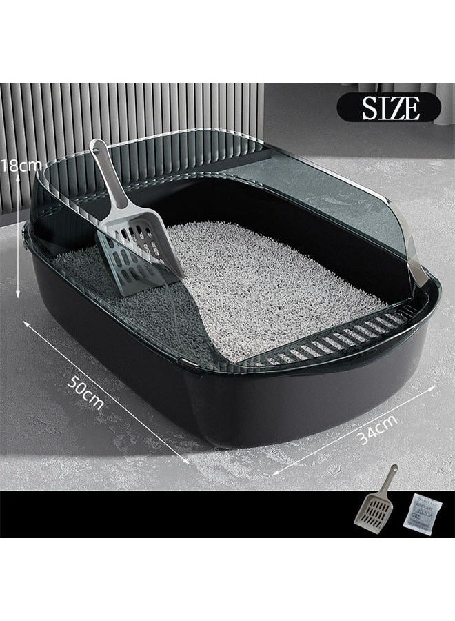 Oversized Semi-Closed Cat Litter Box with High Fence Kitten Toilet,Splash-Proof Detachable Potty Tray Toilet with Plastic Scoop & Deodorizing Bag, Easy to Clean, Suitable for All Kinds of Litter
