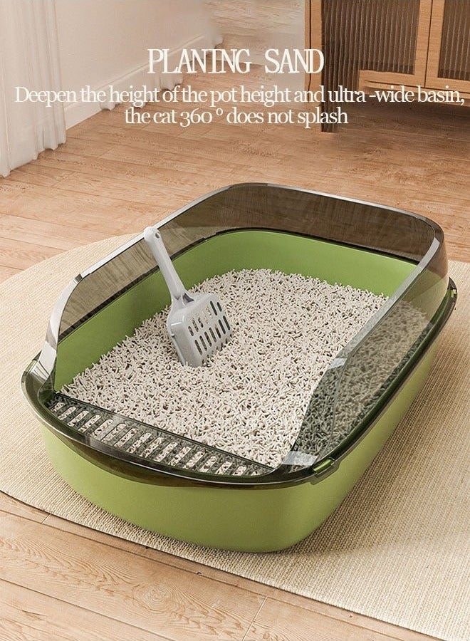Oversized Semi-Closed Cat Litter Box with High Fence Kitten Toilet,Splash-Proof Detachable Potty Tray Toilet with Plastic Scoop & Deodorizing Bag, Easy to Clean, Suitable for All Kinds of Litter