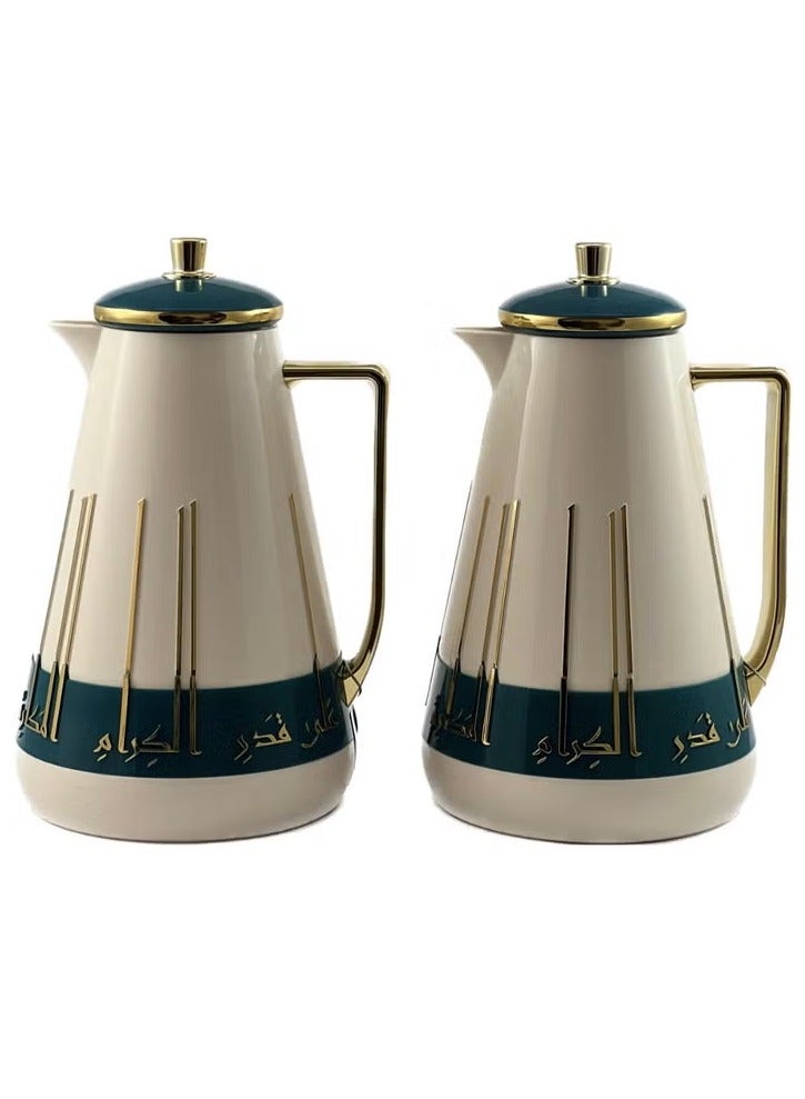 Homemaker 2-Piece Premium Tea & Coffee Flask Set – 1L Each | White, Petrol Green & Gold | Glass Inner, ABS Body | Long-Lasting Hot & Cold Insulation - Image 2