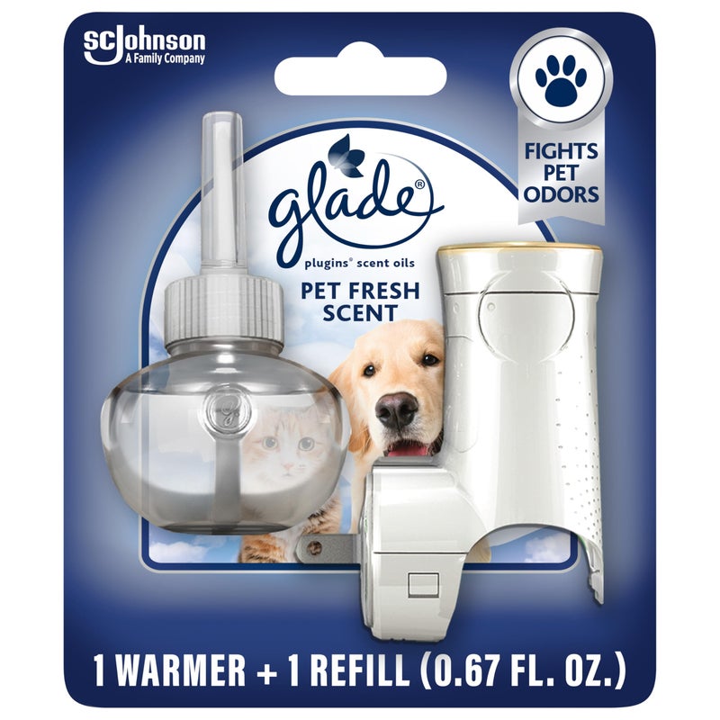 Glade PlugIns Refills Air Freshener Starter Kit, Pet Fresh Scent, Scented and Essential Oils for Home and Bathroom, 0.67 Fl Oz, 1 Warmer + 1 Refill - Image 1