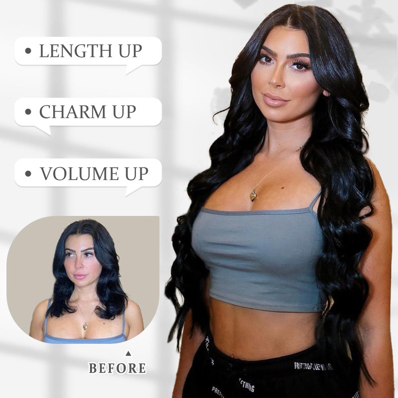 Vigorous Clip in Hair Extensions 4Pcs Black Hair Extension 24 Inch Long Wavy Soft Synthetic Hairpieces for Women - Image 5