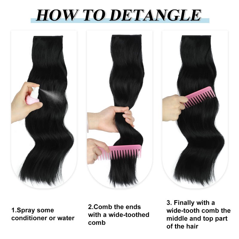 Vigorous Clip in Hair Extensions 4Pcs Black Hair Extension 24 Inch Long Wavy Soft Synthetic Hairpieces for Women - Image 4