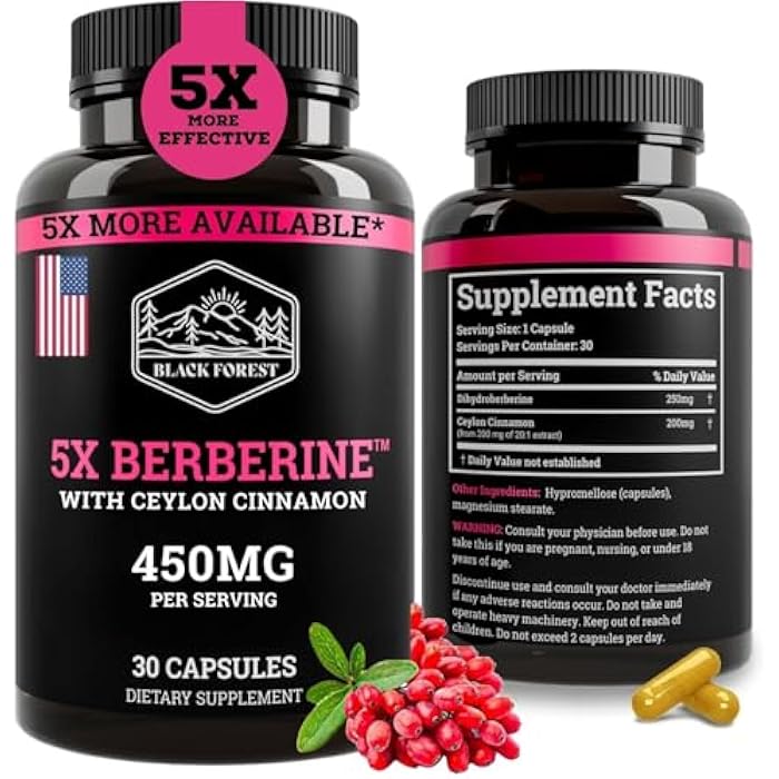 Black Forest 5X Berberine a Dihydroberberine Supplement (Super Berberine Now 5X More Effective Than Regular Berberine HCL) Best Dihydroberberine with Ceylon Cinnamon - Similar to Berberine Phytosome - Image 1
