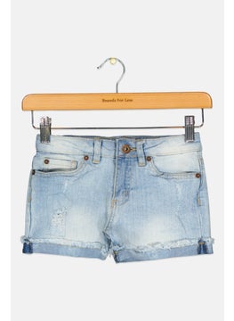 Kids Girl Denim Rip Short, Medium Wash