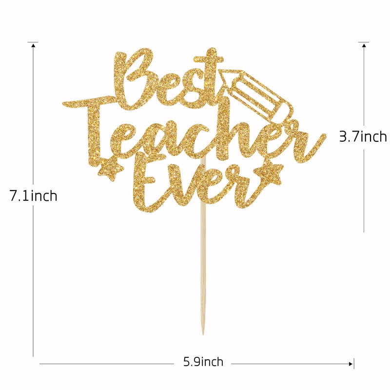 Yotawebery Gold Glitter Best Teacher Ever Cake Topper  Thank You For All You Do  Teacher's Birthday  Thanks Teacher  Welcome Back to School Party Decorations - Image 3