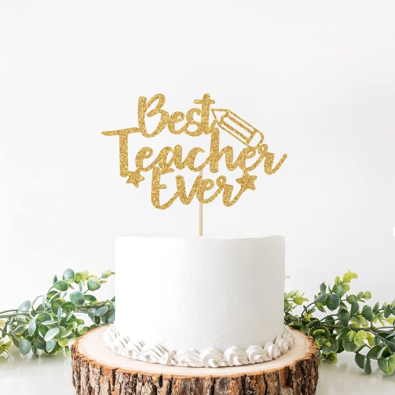 Yotawebery Gold Glitter Best Teacher Ever Cake Topper  Thank You For All You Do  Teacher's Birthday  Thanks Teacher  Welcome Back to School Party Decorations - Image 5
