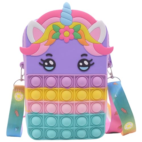 Kiditos Pop It Bag Unicorn Stylish Sling Bag for Women, Girls & Kids with Adjustable Strap Party Favors Picnic Bag Stress Relief Fidget Toy, Multi - Image 1