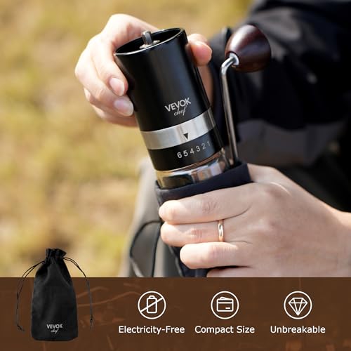 VEVOK CHEF Manual Coffee Grinder Hand Coffee Grinder 6 External Adjustable Setting Stainless Steel Conical Burr Coffee Mill Portable Hand Crank Coffee Bean Grinder Fine for Espresso - Image 4