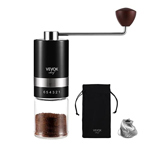 VEVOK CHEF Manual Coffee Grinder Hand Coffee Grinder 6 External Adjustable Setting Stainless Steel Conical Burr Coffee Mill Portable Hand Crank Coffee Bean Grinder Fine for Espresso - Image 1