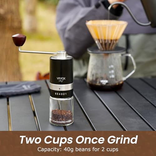 VEVOK CHEF Manual Coffee Grinder Hand Coffee Grinder 6 External Adjustable Setting Stainless Steel Conical Burr Coffee Mill Portable Hand Crank Coffee Bean Grinder Fine for Espresso - Image 5