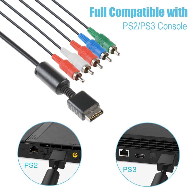 TENINYU Compatible with PS2/PS3/PS3 Slim HDTV-Ready TV HD Component AV Cable 5-Wire 6FT Black - Image 5