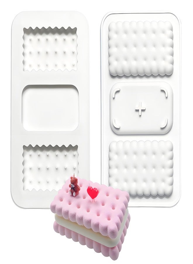 Fchil 3D Cookie Biscuit Silicone Mold, Sandwich Shape Cake Decorating Pan, Set of 2, White - Image 1