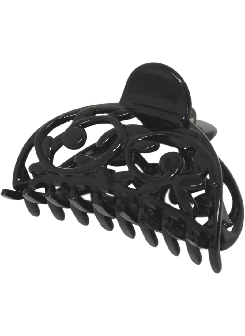 Parcelona - Parcelona French Jardin Black Medium Covered Spring Celluloid Jaw Hair Claw Clip Clamp Clutcher - Image 1