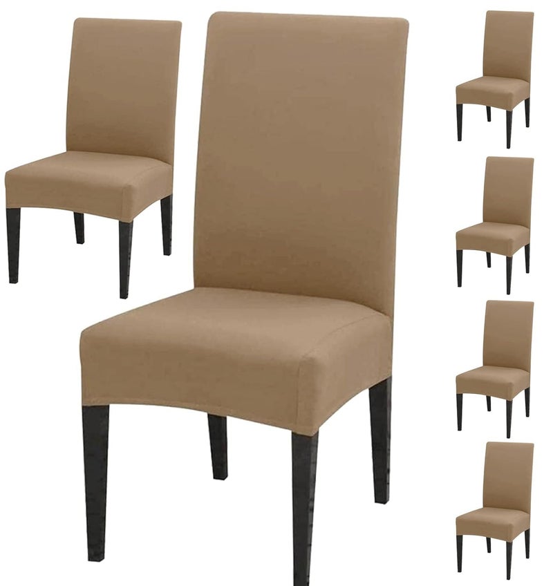Styleys Polyester Printed Washable Elastic Dining Chair Cover Slipcovers (Set of 6, Dark Camel, SLMC2026) - Image 1