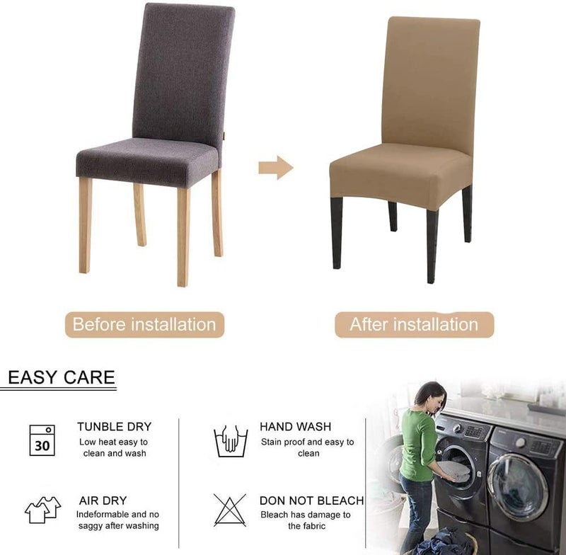 Styleys Polyester Printed Washable Elastic Dining Chair Cover Slipcovers (Set of 6, Dark Camel, SLMC2026) - Image 4