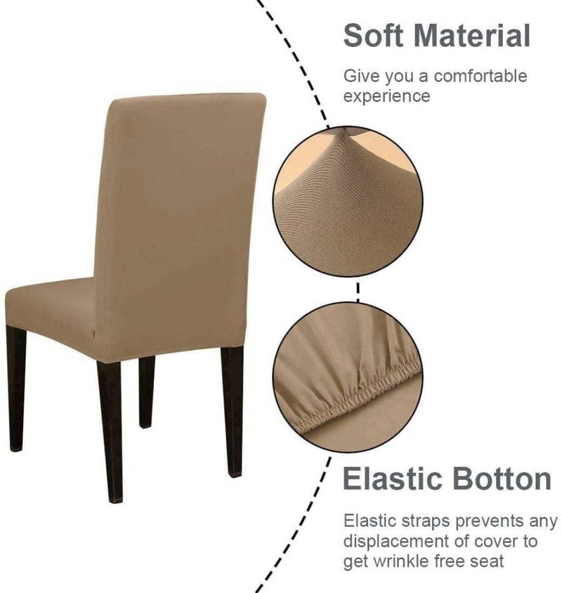 Styleys Polyester Printed Washable Elastic Dining Chair Cover Slipcovers (Set of 6, Dark Camel, SLMC2026) - Image 2