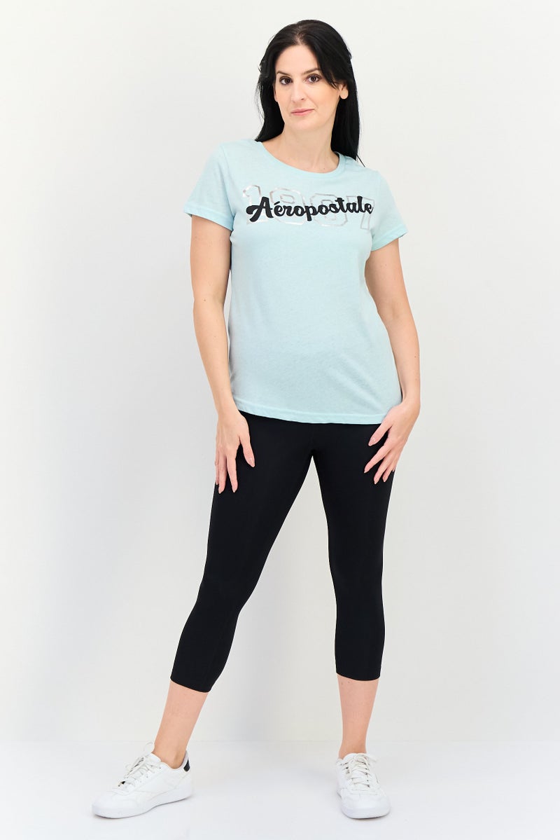 Aeropostale تي شيرت رياضي نسائي بأكمام قصيرة، خارجي، لون أزرق جليدي - Image 4