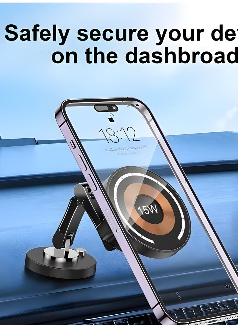 Generic - 15W Magnetic Wireless Car Charger & Phone Holder with MagSafe, 360° Adjustable Mount, Transparent Design for iPhone and Android - Universal Car Phone Mount with Fast Charging & Anti-Slip Base - Image 1