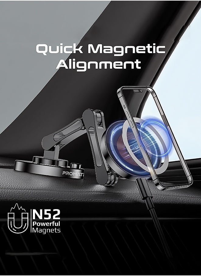 Generic - 15W Magnetic Wireless Car Charger & Phone Holder with MagSafe, 360° Adjustable Mount, Transparent Design for iPhone and Android - Universal Car Phone Mount with Fast Charging & Anti-Slip Base - Image 1