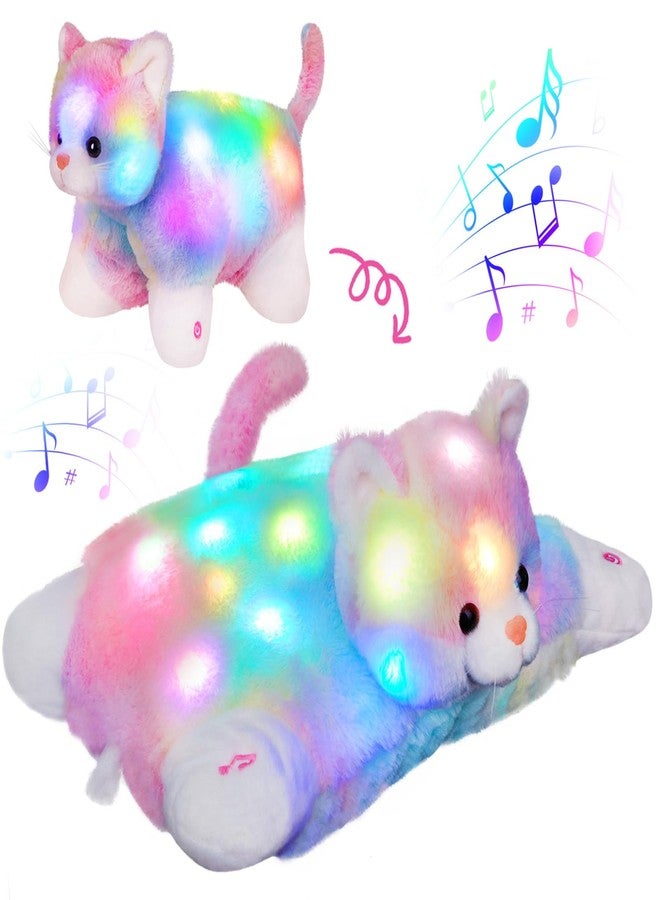 Glow Guards 16" Light Up Musical Rainbow Cat Stuffed Animal Glowing Colorful Cute Soft Kitty Plush Toy Pillow Sofa Decors Christmas Children's Day Birthday Gifts for Toddlers Kids - Image 1