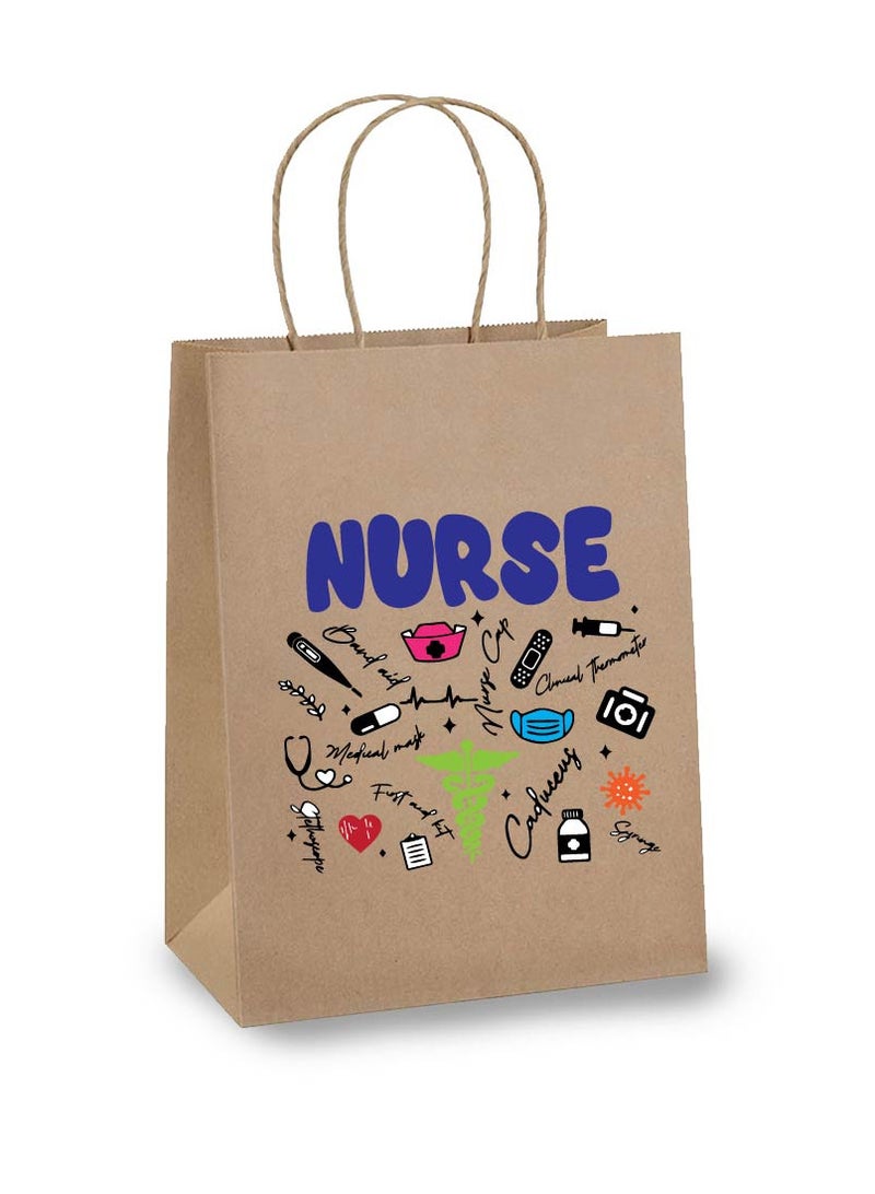 PRINTSHOP4ME Pack of 10 Nurse Day Kraft Brown Paper Bags With Twisted Paper Handle Eco-Friendly Bags - Perfect for International Nurses Day and Nurses Week Gifts  - Image 1