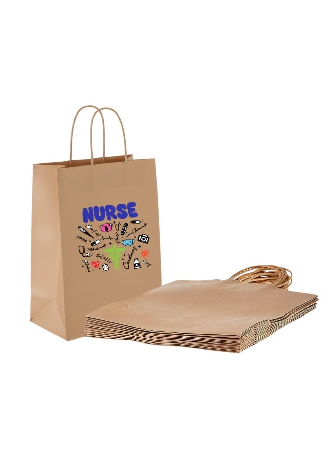 PRINTSHOP4ME Pack of 10 Nurse Day Kraft Brown Paper Bags With Twisted Paper Handle Eco-Friendly Bags - Perfect for International Nurses Day and Nurses Week Gifts - Image 1