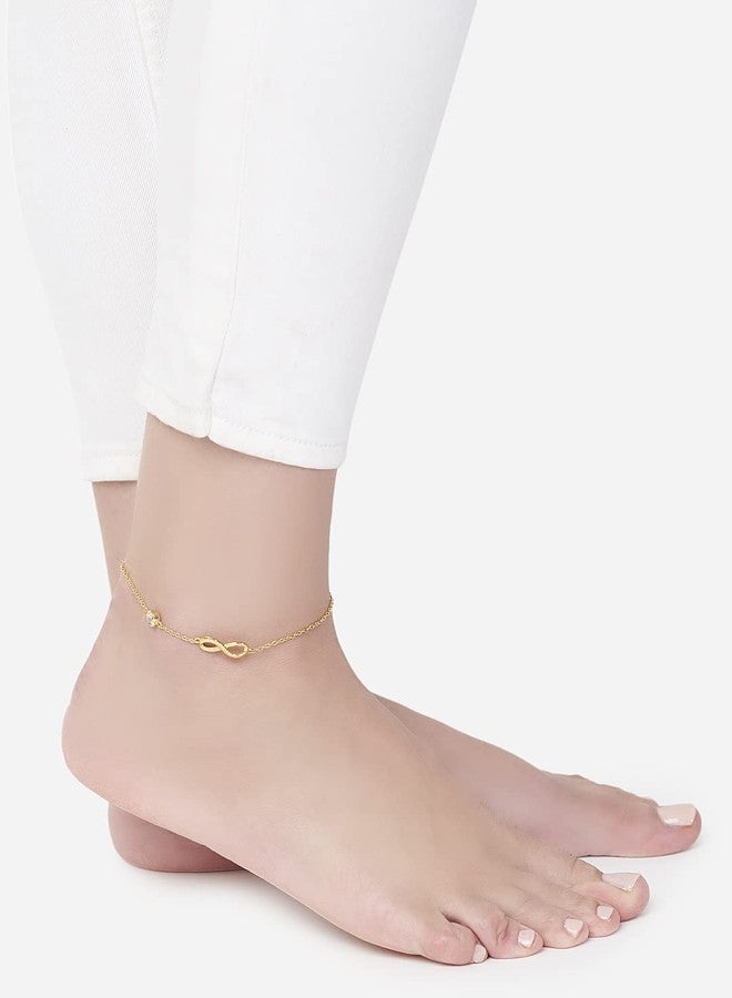 MINUTIAE Infinity Shape Anklet With Solitaire Crystal Diamonds Painjan Payal Leg Chain Foot Jewellery For Women and Girls (Gold) - Image 3