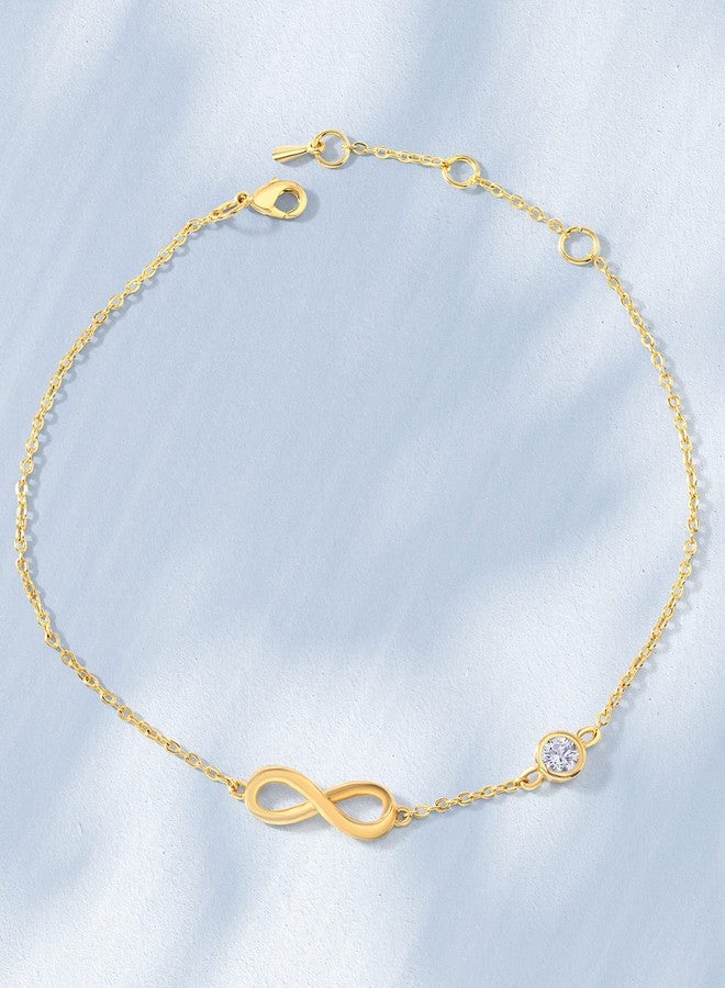 MINUTIAE Infinity Shape Anklet With Solitaire Crystal Diamonds Painjan Payal Leg Chain Foot Jewellery For Women and Girls (Gold) - Image 4