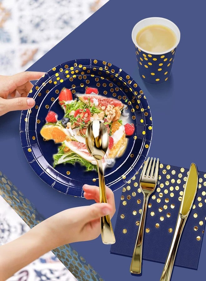 Nkaiso 141 Pieces Navy Blue Gold Party Supplies, Disposable Party Decorations Sets Include Paper Plates Napkins Cups, Plastic Forks Knives Spoons, for Baby Shower Birthday Wedding -20 Guests - Image 4