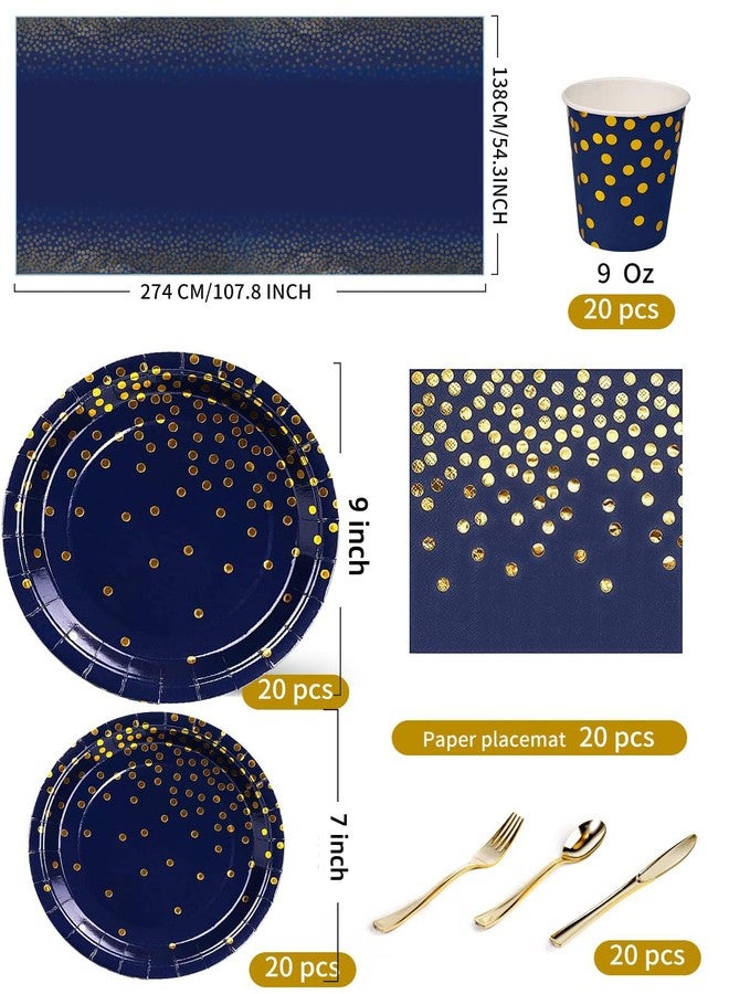 Nkaiso 141 Pieces Navy Blue Gold Party Supplies, Disposable Party Decorations Sets Include Paper Plates Napkins Cups, Plastic Forks Knives Spoons, for Baby Shower Birthday Wedding -20 Guests - Image 3