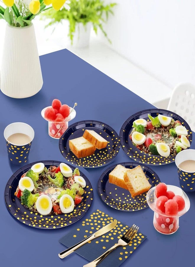 Nkaiso 141 Pieces Navy Blue Gold Party Supplies, Disposable Party Decorations Sets Include Paper Plates Napkins Cups, Plastic Forks Knives Spoons, for Baby Shower Birthday Wedding -20 Guests - Image 5