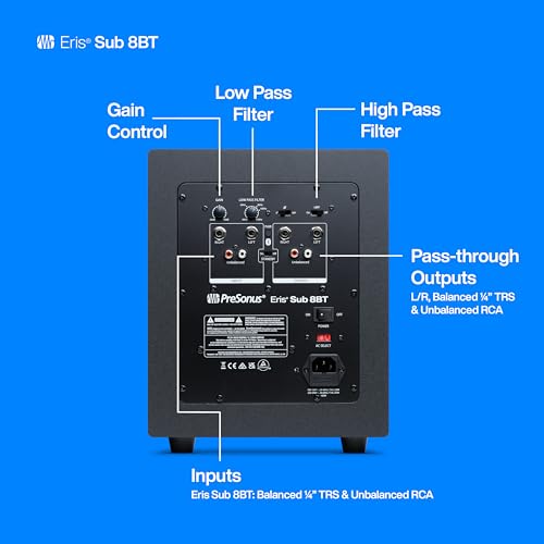 Presonus بريسونوس إيريس ساب 8BT — مضخم صوت نشط 8 بوصة، مضخم صوت، مضخم صوت نشط، لاسلكي، بلوتوث، صوت منزلي، مكبر صوت جهير، مسرح منزلي، إنتاج موسيقي، ألعاب - Image 3
