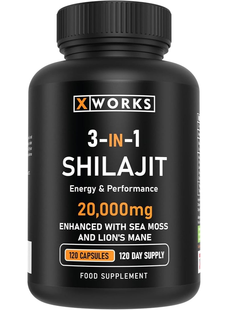 إس إس سبورت سبلايز كبسولات شيلاجيت + سي موس + أسد الشعر – 20,000 ملغ – 3 في 1 مكمل هيمالايا عالي القوة بنسبة 60% حمض الفولفيك للرجال والنساء يعزز الطاقة واللياقة البدنية 120 كبسولة – صنع في المملكة المتحدة - Image 1