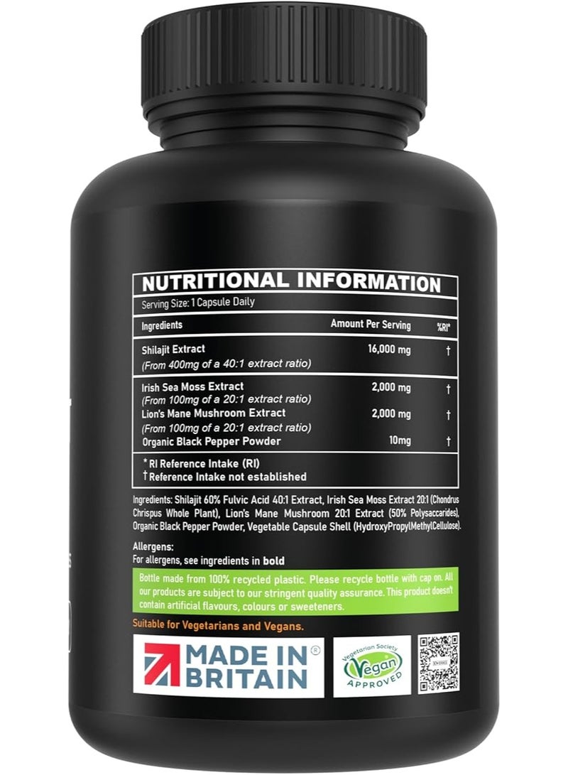 إس إس سبورت سبلايز كبسولات شيلاجيت + سي موس + أسد الشعر – 20,000 ملغ – 3 في 1 مكمل هيمالايا عالي القوة بنسبة 60% حمض الفولفيك للرجال والنساء يعزز الطاقة واللياقة البدنية 120 كبسولة – صنع في المملكة المتحدة - Image 2