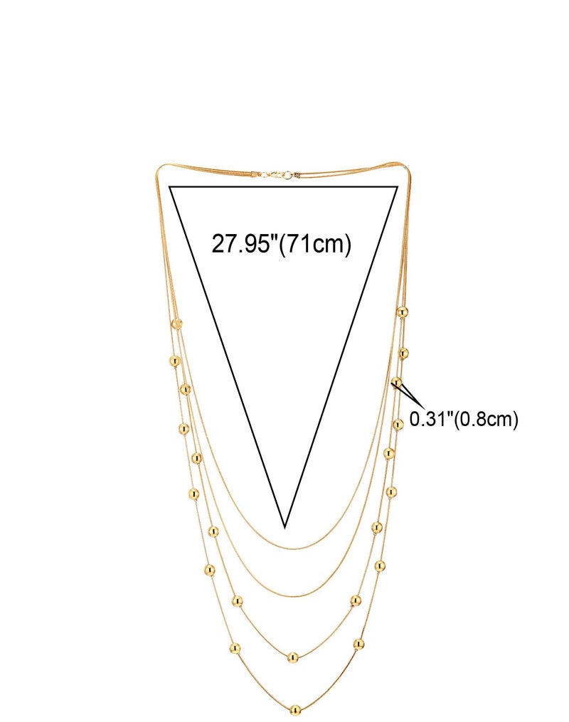 COOLSTEELANDBEYOND Gold Tone Layered Station Bead Necklace for Women, Multi-Strand Long Chain Statement Minimalist Everyday Jewelry - Image 4