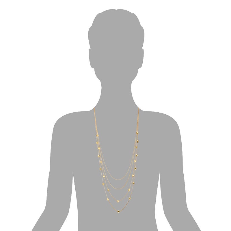 COOLSTEELANDBEYOND Gold Tone Layered Station Bead Necklace for Women, Multi-Strand Long Chain Statement Minimalist Everyday Jewelry - Image 2