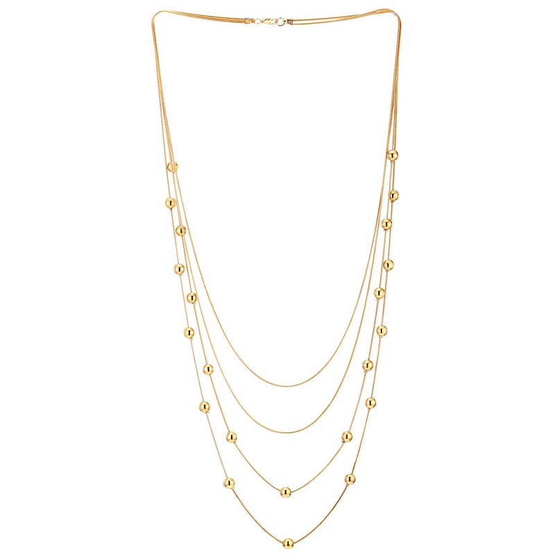 COOLSTEELANDBEYOND Gold Tone Layered Station Bead Necklace for Women, Multi-Strand Long Chain Statement Minimalist Everyday Jewelry - Image 1