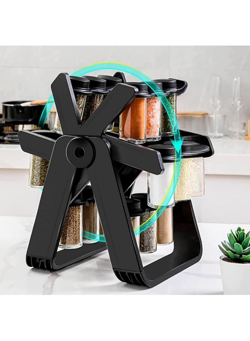 رف توابل للمطبخ رف توابل دوار 360 درجة مع 18 برطمانًا رف توابل للمطبخ متعدد الوظائف - Image 4