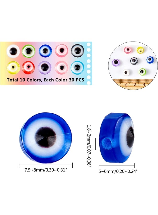 300 Pcs 10 Colors Resin Evil Eye Beads, 7.5mm Flat Round Evil Eye Charms for DIY Jewelry Making - Image 2