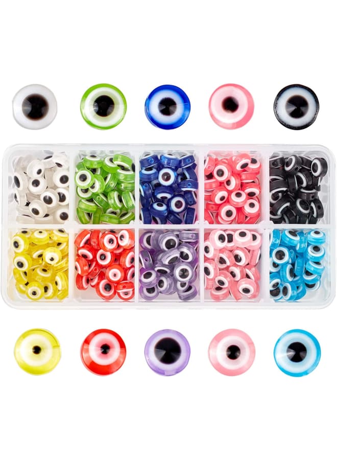 300 Pcs 10 Colors Resin Evil Eye Beads, 7.5mm Flat Round Evil Eye Charms for DIY Jewelry Making - Image 1
