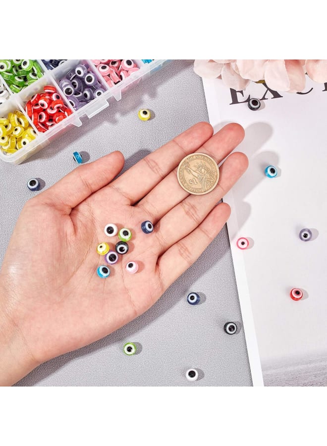 300 Pcs 10 Colors Resin Evil Eye Beads, 7.5mm Flat Round Evil Eye Charms for DIY Jewelry Making - Image 3