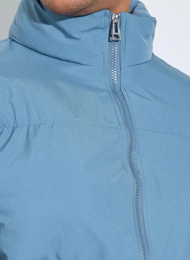 Styli  Men Blue Plain Oversized Puffer Jacket for Men | Best Price UAE