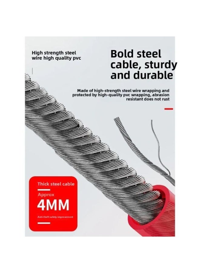 قفل دراجة هوائية وسكوتر كابل صلب (واير) - قفل حماية من السرقة بقلب فولاذي ومفتاحين - Image 5