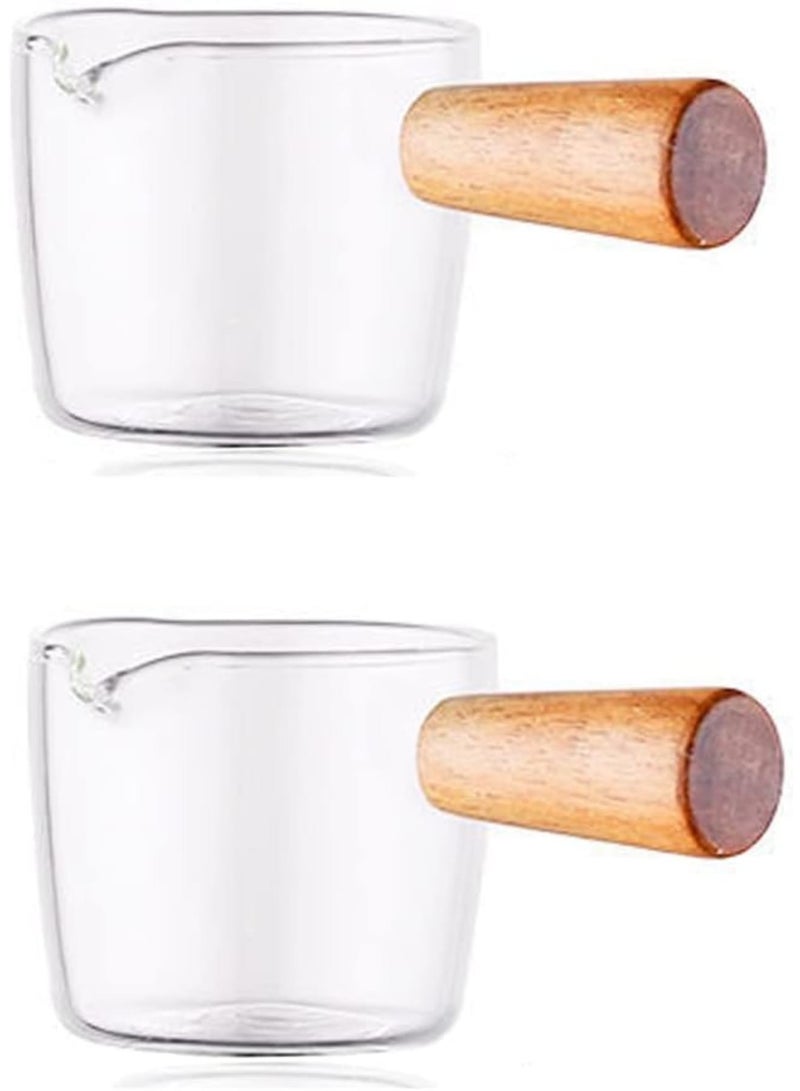 SOLARAE Creamer Dish Small Sauce Bowls, 2Pcs Prep Dip Dessert Dish Bowls with Handle Creamer Cup Mini Coffee Milk Creamer Serving Pitcher Jug, Borosilicate Glass Milk Dressing Server Pourer (S) - Image 1